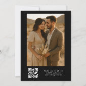 Moderne zwarte QR-code Elegante fotobruiloft Kaart (Achterkant)