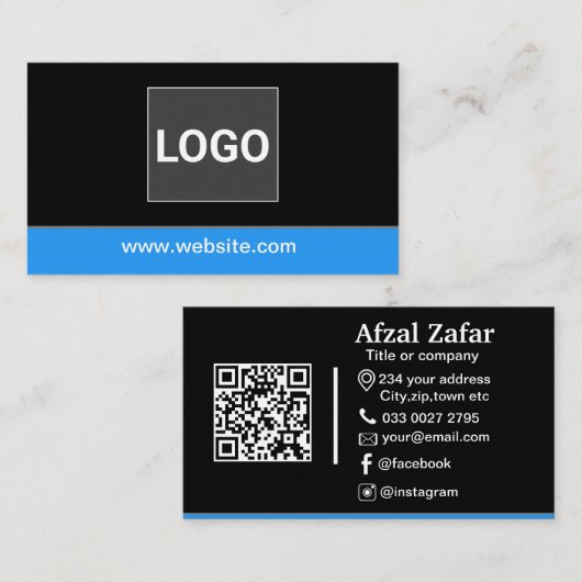 Moderne zwarte qr code en zakelijke logo visitekaartje (Voorkant / Achterkant)