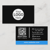 Moderne zwarte qr code en zakelijke logo visitekaartje (Voorkant / Achterkant)