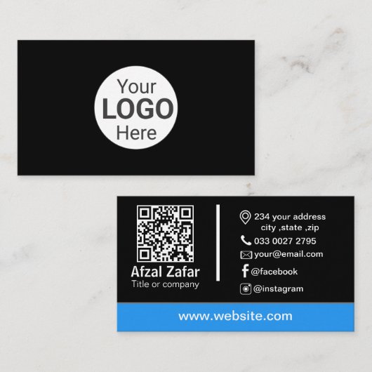 Moderne zwarte qr code en zakelijke logo visitekaartje (Voorkant / Achterkant)