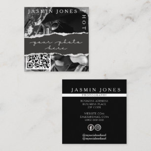 Moderne Zwarte QR-code Foto Fotografie Vierkante Visitekaartje
