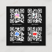 Moderne Zwarte QR-code Foto Raster Content Creator Vierkante Visitekaartje (Achterkant)
