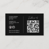 Moderne Zwarte QR-code Foto Visitekaartje (Achterkant)