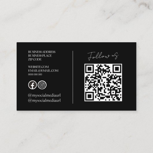 Moderne Zwarte QR-code Foto Visitekaartje (Achterkant)