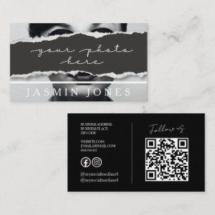 Moderne Zwarte QR-code Foto Visitekaartje