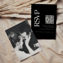 Moderne Zwarte QR-code Huwelijksfoto RSVP Kaartje