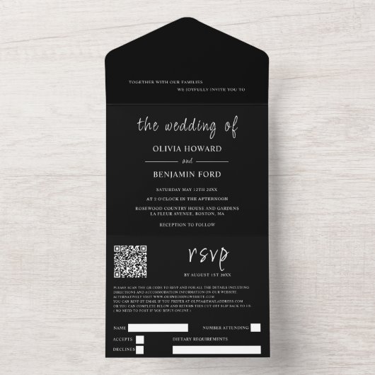 Moderne zwarte QR-code in één uitnodiging (Binnen)