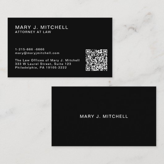 Moderne Zwarte QR-code | Minimalistisch Profession Visitekaartje (Voorkant / Achterkant)