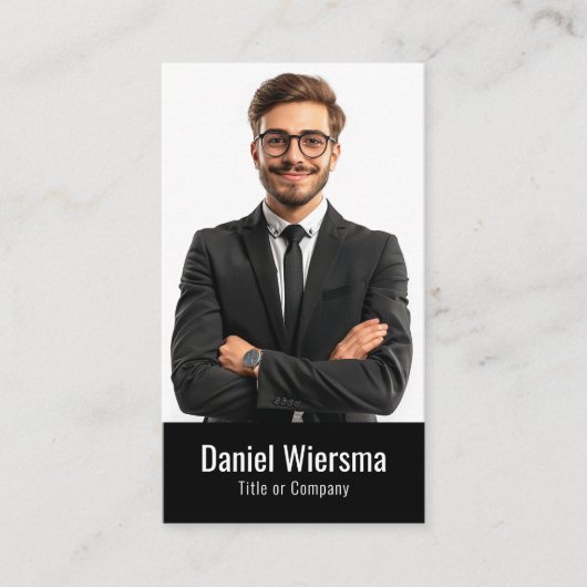 Moderne zwarte QR-code minimalistisch Visitekaartje (Voorkant)