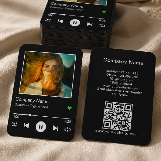 Moderne Zwarte QR-code Muziekspeler Lied Foto Visitekaartje
