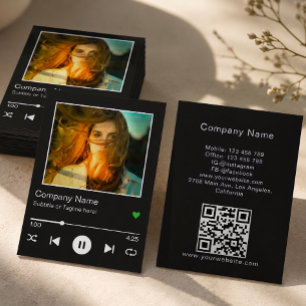 Moderne zwarte QR-code muziekspeler song foto Visitekaartje