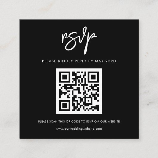 Moderne zwarte QR-code RSVP-respons Informatiekaartje (Voorkant)