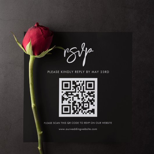 Moderne zwarte QR-code RSVP-respons Informatiekaartje