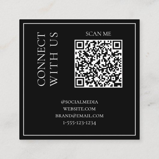 Moderne zwarte QR-code Scannable Bold Professional Vierkante Visitekaartje (Achterkant)