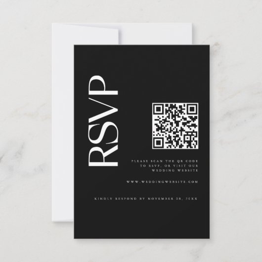 Moderne zwarte QR-code trouwfoto RSVP Kaartje (Voorkant)