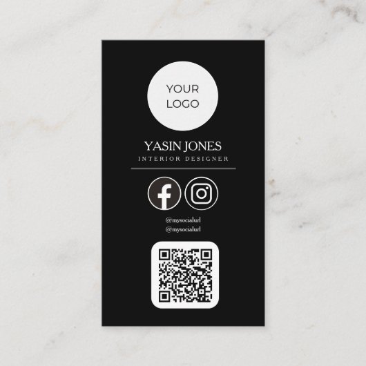 Moderne zwarte QR-code - Visitekaartje voor social Contactkaartje (Voorkant)