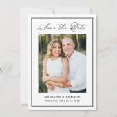 Moderne Zwarte Rand Script Foto Huwelijk Save The Date (Voorkant)