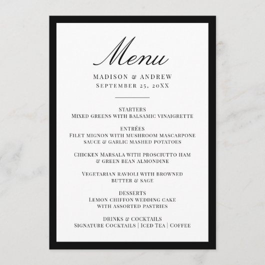 Moderne Zwarte Rand Trouw Menu (Voorkant)