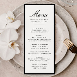Moderne Zwarte Rand Trouwdag Menu