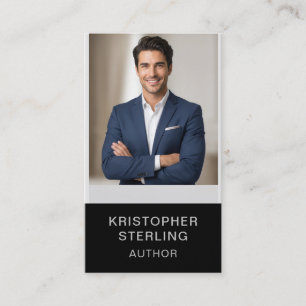Moderne Zwarte Rand Verticale Auteur Foto Zakelijk Visitekaartje