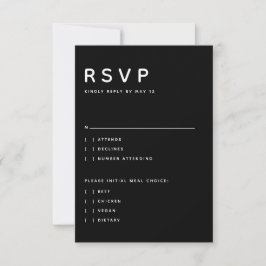 MODERNE ZWARTE REDACTIONELE HOOFDLETTERS RSVP KAARTJE