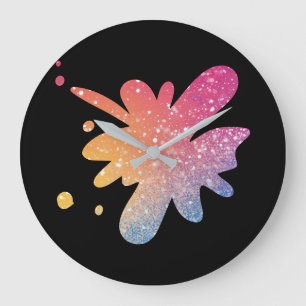 Moderne Zwarte Regenboog Glitter Sparkle  Grote Klok