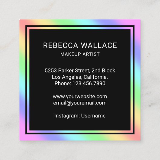 Moderne zwarte regenbooglampen maken artiest vierkante visitekaartje (Achterkant)