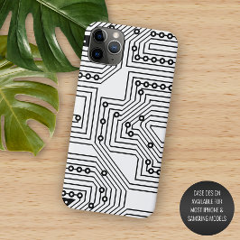 Moderne Zwarte Retro Computerprintplaat Patroon Case-Mate iPhone Case