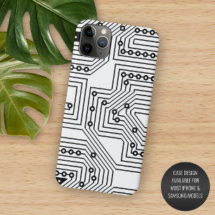 Moderne Zwarte Retro Computerprintplaat Patroon Case-Mate iPhone Case