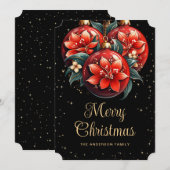 Moderne Zwarte Rode Bloemornamenten Kerstkaart (Voorkant / Achterkant)