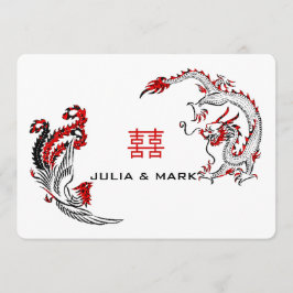 Moderne Zwarte Rode Dragon-Phoenix Chinese Huwelij Kaart