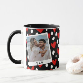 Moderne Zwarte Rode en Witte Hart Couple Foto Mok
