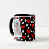Moderne Zwarte Rode en Witte Hart Couple Foto Mok (Voorkant links)