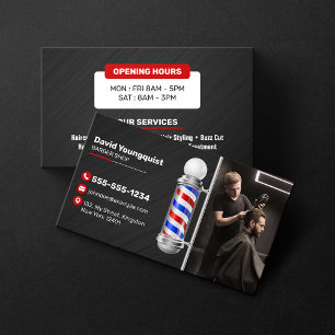 Moderne Zwarte & Rode Kapperszaak Paal Haarstylist Visitekaartje