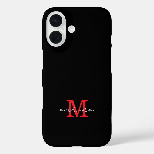 Moderne Zwarte Rode Persoonlijke Monogram Hoesje (Achterkant)