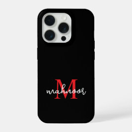 Moderne Zwarte Rode Persoonlijke Monogram Hoesje iPhone 15 Pro Case