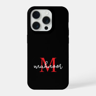 Moderne Zwarte Rode Persoonlijke Monogram Hoesje iPhone 15 Pro Case