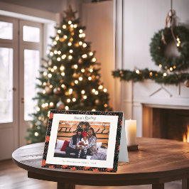 Moderne Zwarte & Rode Poinsettia Foto Kerstkaart Feestdagen Kaart