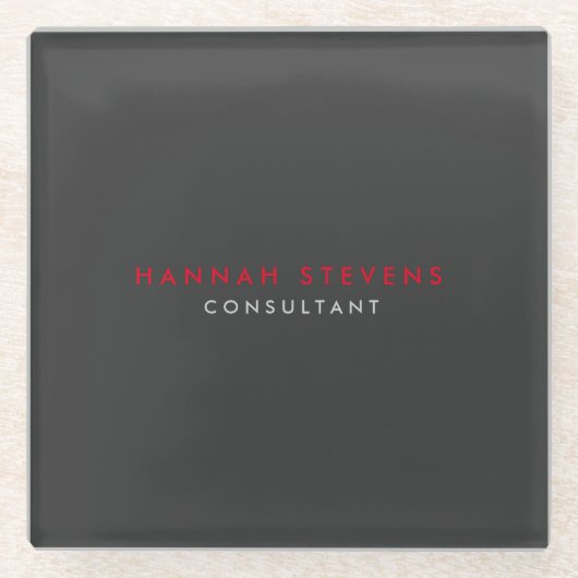 Moderne zwarte rode professionele Jouw naam Glazen Onderzetter (Voorkant)