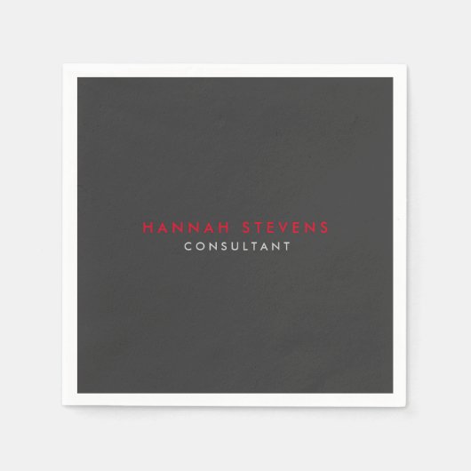 Moderne zwarte rode professionele Jouw naam Servet (Voorkant)