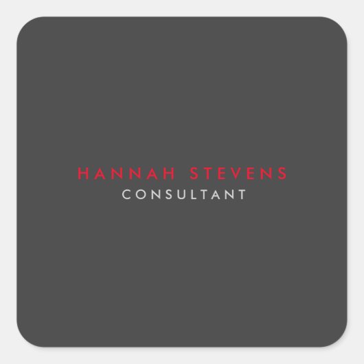 Moderne zwarte rode professionele Jouw naam Vierkante Sticker (Voorkant)