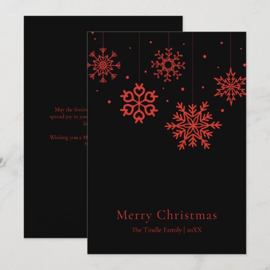 Moderne Zwarte Rode Script Kerstboom Feestdagenkaart (Voorkant / Achterkant)