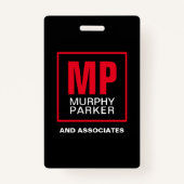 Moderne zwarte rode witte monogram Logo Foto Badge (Achterkant)