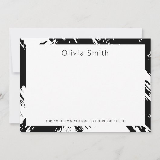 Moderne zwarte rommelige penseelstreken briefpapie notitiekaartje (Voorkant)