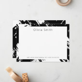 Moderne zwarte rommelige penseelstreken briefpapie notitiekaartje (Voorkant / Achterkant in situ)