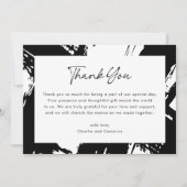 Moderne zwarte rommelige penseelstreken foto bruil bedankkaart (Voorkant)