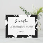 Moderne zwarte rommelige penseelstreken foto bruil bedankkaart (Staand voorkant)