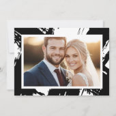 Moderne zwarte rommelige penseelstreken foto bruil bedankkaart (Achterkant)