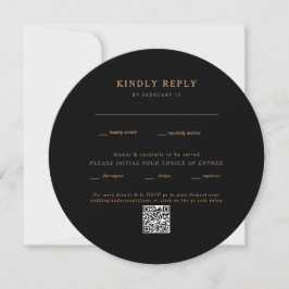 Moderne zwarte ronde bruiloft QR-code RSVP