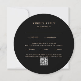 Moderne zwarte ronde bruiloft QR-code RSVP